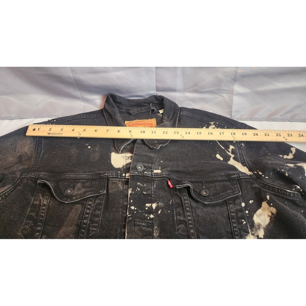 Levis Custom Acid Wash Bleach Distressed Denim Jacket Black Y2K Punk Grunge XL - Picture 8 of 9